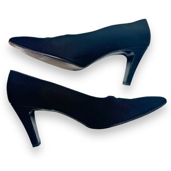 Stuart Weitzman Vintage Black Satin Fabric Almond Toe Heels Women’s Size 10 B - Picture 5 of 9